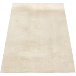 Paco Home Kurzflorteppich Creme 100x200 cm - Strapazierfähiger Kurzflorteppich für Fußbodenheizung, mit seidiger Oberfläche und pflegeleichtem Material, ideal für jeden Raum.