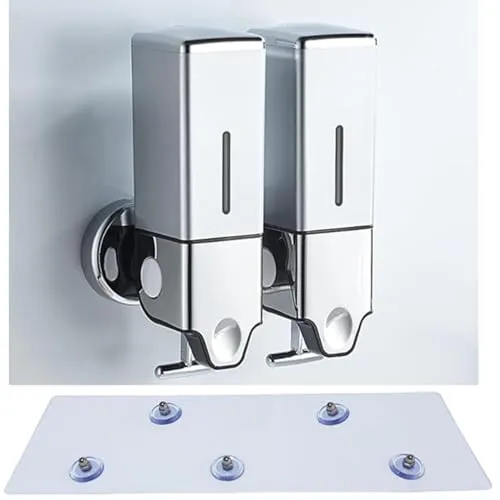 No Drill Manueller Presskopf an der Wand befestigter Seifenspender, Dusch- und Lotionspender für Zuhause, Bad, Küche, Hotels, Restaurants (Silber, 1000ml)