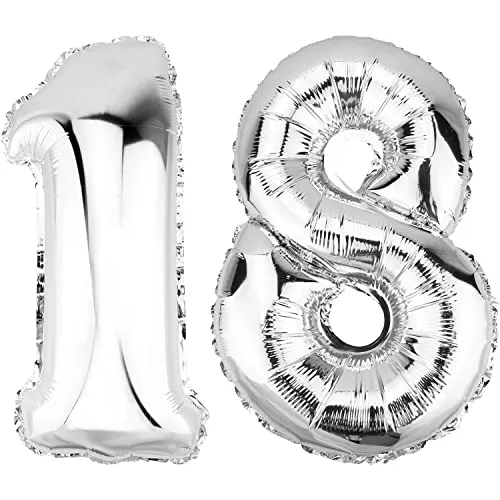 DekoRex Folienballon Silber 80cm Geburtstag Jubiläum Hochzeit Deko (Zahl 18)