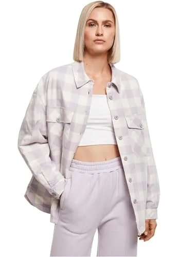 Urban Classics Damen Flanell Padded Overshirt Jacke - Funktionsjacken mit Karo-Muster, schützt vor Wind und Kälte, perfekt kombinierbar und aus angenehm weichem Material für hohen Tragekomfort.