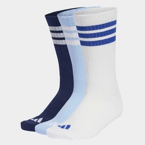 adidas Unisex 3STRIPES CUSHIONED SPORTSWEAR CREW SOCKS 3 PAIR PACK, dark blue/white/glow blue, 45-48