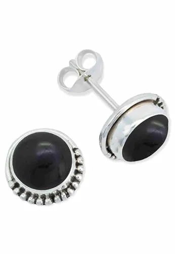 Ohrstecker 925 Silber Onyx schwarzer Stein Edelstein Ohrringe echt Silber Damen Sterling Silber Stecker Geschenk(MOS-018-03)