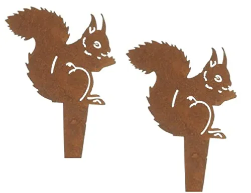 ETC dekorativer Deko-Stecker Garten-Stecker Blumenpick Eichhörnchen Metall edelrost als 2-er Set