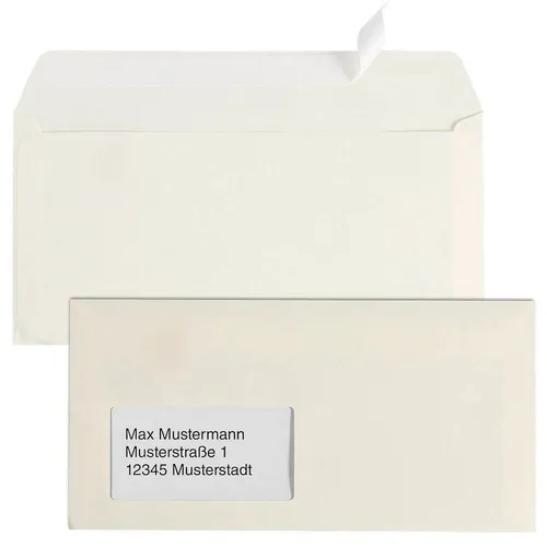 tecno Briefumschläge colors DIN lang+ mit Fenster hellchamois haftklebend 25...