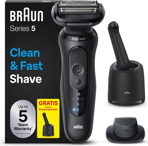 BRAUN Herrenrasierer Series 5 52-N7200cc - Präzises Rasieren für empfindliche Haut - Herrenrasierer der Serie 5, mit innovativer SkinGuard-Technologie für eine sanfte Rasur und weniger Hautirritationen.