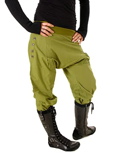 Vishes - Alternative Bekleidung - Damen Pumphose Baumwollhose Taschen dekorative Geschnitzte Knöpfe Olivegrün 46
