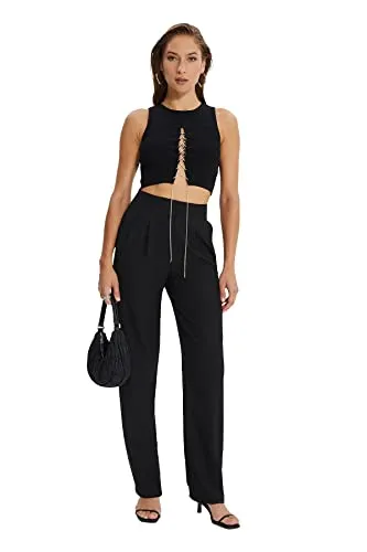 TRENDYOL Damen Trendyol Drapierte Gefaltete Breite Pants, Schwarz, 34 EU