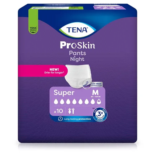 TENA ProSkin Pants Night Super M - Inkontinenzhosen für die Nacht mit hoher Saugstärke und Auslaufschutz, bieten sicheren Komfort für Männer und Frauen bei mittlerer bis starker Blasenschwäche.