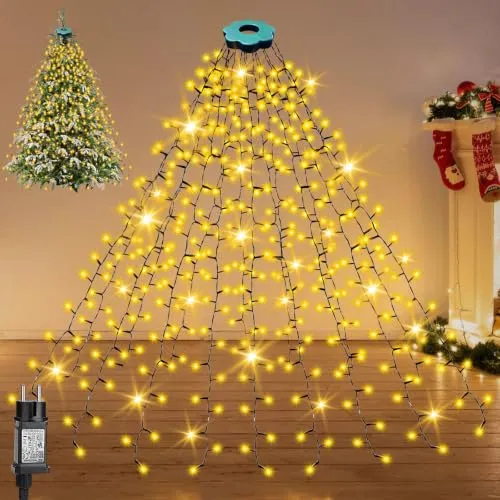 Lichterkette Weihnachtsbaum, 2M*16 Girlanden 400LED Christbaumbeleuchtung mit Ring, 8 Modi mit Speicher & Timer, Wasserdicht, Lichterkette Innen Außen für 180cm, 210cm, 240cm Tannenbaum