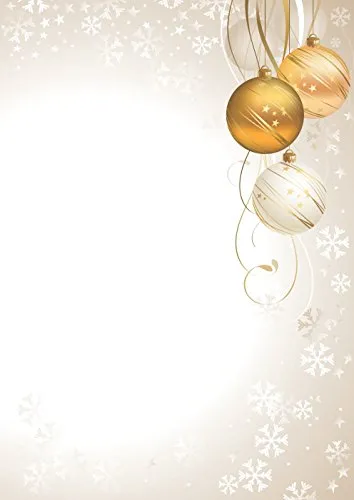 Motiv Briefpapier goldene Kugeln Sterne (Weihnachten-5001, A4, 100 Blatt). Einseitig bedrucktes Briefpapier, sehr gut beschreibbar