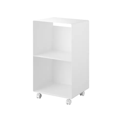 Yamazaki 10229 Tower Schallplatten-Regal mit Rollen, weiß, minimalistisch - Praktisches 2-stöckiges Regal für Schallplatten. Flexibel durch Rollen und individuell anpassbar dank magnetischem Zubehör. Maße: 40 x 38 x 73,3 cm. Optimal für jeden Wohnraum!