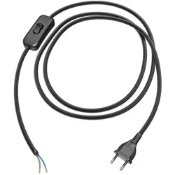 ledscom.de Eurostecker Typ C mit Textilkabel, Schalter, 2 m, schwarz , 2 x 0,75 mm2