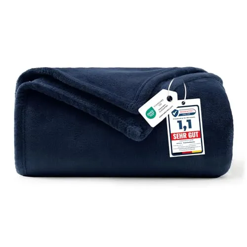 WAVVE Kuscheldecke Marine Blau Decke – Flauschige Fleecedecke 130x150 cm, Kleine Warme Sofadecke & Wohndecke, Weicher Sofaüberwurf für Couch & Bett