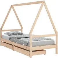 vidaXL Kinderbett mit Schubladen 80x200 cm aus massivem Kiefernholz - Klassisches Kinderbett in Hausform mit praktischen Schubladen für Spielzeug und Kleidung. Ideal für Ordnung im Kinderzimmer und einfacher Zugang für Kinder ab 4 Jahren.