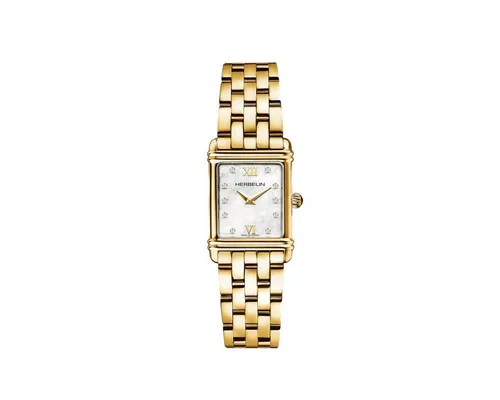 Michel Herbelin 17478BP59 Art Déco Damen Uhr Edelstahl Gold plattiert - Elegante Damen Uhr aus der Art Déco Kollektion mit schimmerndem Perlmuttzifferblatt und strahlenden Zirkonia-Steinen. Hochwertiges Edelstahlarmband mit Butterflyschließe für optimalen Tragekomfort.