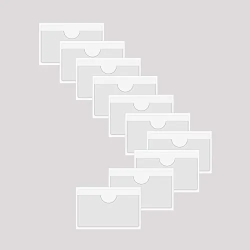 BAIWOAK 10 Stück transparente selbstklebende Taschen, Kunststoff, selbstklebend, Etikettenhalter, Taschenhalter für Karteikarten, Planer, Schränke, Regale (100 x 55 mm)…