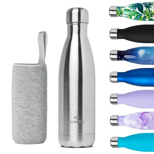 Nuactiv Edelstahl Trinkflasche 500ml – Leichte Isolierflasche Hält 24h Kalt & 12h Heiß – Auslaufsicher Doppelwandig BPA-Frei und Haltbar, Perfekt für Reise, Outdoor, Schule, Sport, Fitness & Alltag