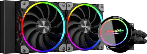Alpenföhn Gletscherwasser 240 High Speed AiO Wasserkühlung - ARGB Schwarz - 240 mm Premium-AiO-Kühlung mit leisen Wing Boost 3 ARGB Lüftern, entwickelt von Roman