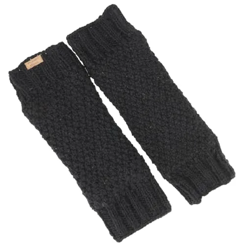 Guru-Shop Haussocken Wollstulpen mit Perlmuster, Schwarz - Elegante Strickstulpen aus 100 % Wolle, ideal für die kälteren Monate. Mit einem stilvollen Perlmuster und einer Länge von 37 cm bieten sie Komfort und Wärme.