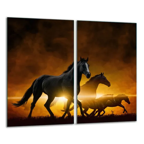 Herdabdeckplatten 2 teilig 30x52 Ceranfeld Abdeckung Glas Pferde