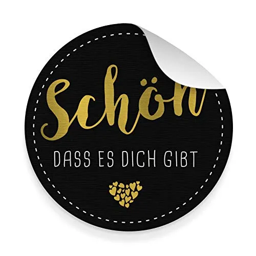 itenga 10x Aufkleber Sticker aus Strukturpapier Geschenkaufkleber zum Basteln rund 9,5 cm (Schön dass es dich gibt (Schwarz/Gold))