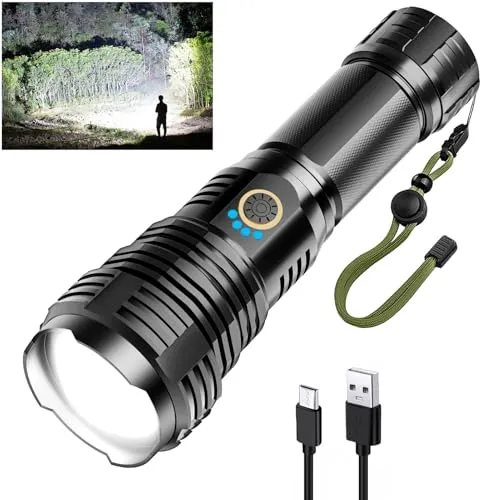 Glarylight Taschenlampe LED Aufladbar 600000 Lumen, LED Taschenlampen Extrem Hell XHP70.2 Taschenlampen Akku USB, Starke Taschenlampe IPX7 Wasserdicht, Zoombar Flashlight für Outdoor NotfäLle
