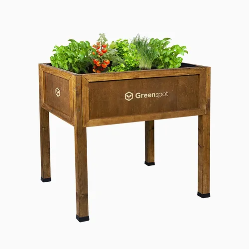 QLS Hochbeet aus Holz 80x45 cm–Balkon Kräuterbeet wetterfest mit Vlies braun