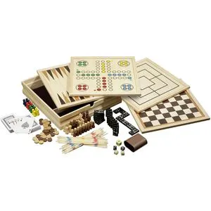 Philos Brettspiel 3098 - Spielesammlung mit 10 Klassikern - Gesellschaftsspiele für 1-8 Spieler, in praktischer Holzkassette mit 10 Spielen wie Schach, Dame und Ludo für abwechslungsreiche Spielabende mit der Familie.