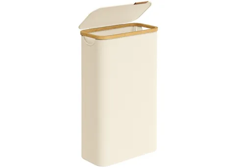 SONGMICS Wäschekorb 90 Liter - Faltbarer Wäschesammler in Cremeweiß - Wäschesammler mit herausnehmbarem Wäschesack, ideal für viel Wäsche und platzsparend faltbar, perfekt für jedes Zuhause.