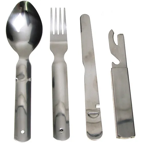 BW Bundeswehr 4-teiliges Essbesteck für Camping und Outdoor - Praktisches und leichtes Feldbesteck, ideal für Outdoor-Aktivitäten und Camping. Robuste Verarbeitung für den täglichen Einsatz.