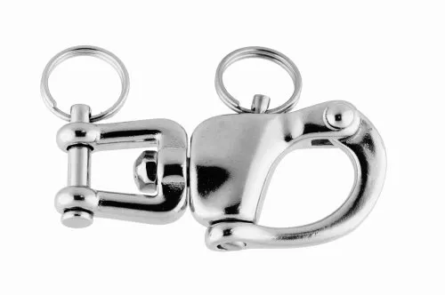 Edelstahl Schnappschäkel 70 mm mit Wirbelschäkel, A4 AISI 316