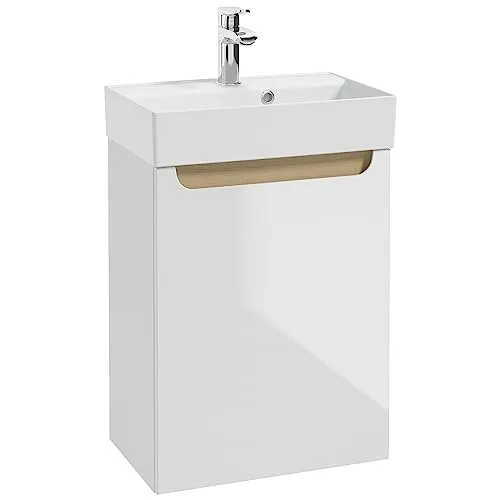 Lomadox Waschtischunterschrank 48,5 cm Keramik-Waschbecken in Hochglanz weiß lackiert, B/H/T: ca. 48,5/70/31,5 cm