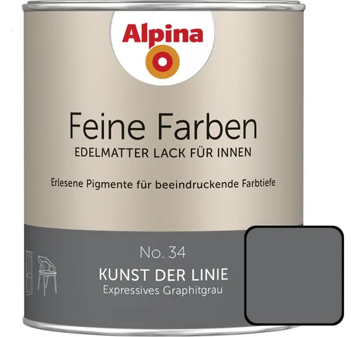 Alpina Feine Farben Lack No. 34 - Expressives Graphitgrau 750ml - Edelmatter Lack für Innen mit perfektem Verlauf und strapazierfähiger Oberfläche. 2in1 Grundierung & Lack, geeignet für Kinderspielzeug, ausgezeichnet mit dem Blauen Engel.