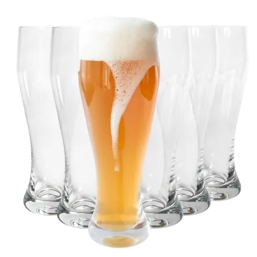 Sendez Bierglas - 6 Weizengläser 0,5L - Biergläser Set aus 6 transparenten Weizengläsern mit 580 ml Fassungsvermögen, ideal für gesellige Abende und Bierliebhaber.