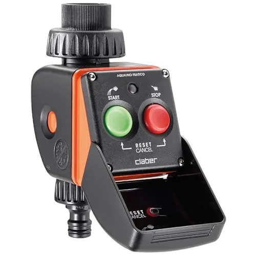 Claber Aquauno Pratico - Automatischer Bewässerungscomputer - Bewässerungscomputer für einfache Programmierung. Mit LED-Anzeige und bis zu 60 Minuten Bewässerungszeit, ideal für Gartenliebhaber.