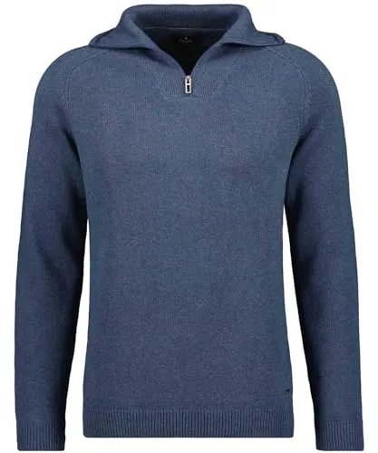 RAGMAN Herren Strickpullover mit Troyer-Kragen Blau-Melange-782, 3XL