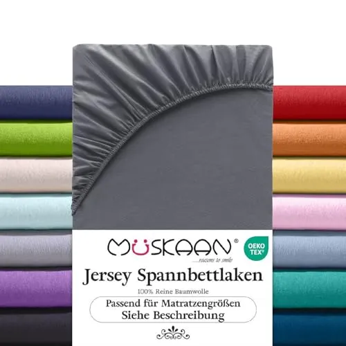 Spannbettlaken Jersey 100% Baumwolle - Atmungsaktiv und Allergikergeeignet - Bettlaken für Wasserbetten in Anthrazit, ideal für Allergiker. Waschmaschinengeeignet und perfekt für Boxspringbetten. Hochwertige Baumwolle für besten Schlafkomfort.