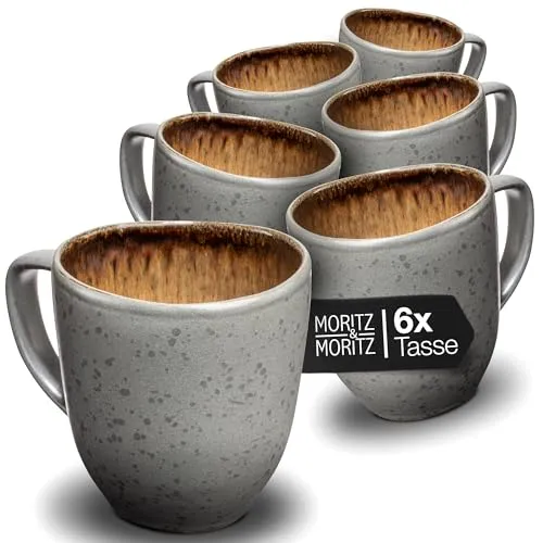 Moritz & Moritz ORGANIC Kaffeetassen Set 6er - Beige mit einzigartigem Farbverlauf - Kaffeetassen & Becher: Stilvolles 6-teiliges Set aus robustem Steinzeug, spülmaschinengeeignet und jede Tasse ein Unikat durch den besonderen Farbverlauf.