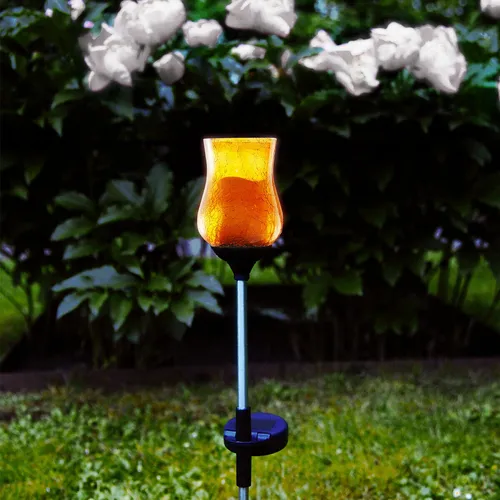 LED Solarstab Gartenstecker Gartendekoration Kelch amber Glas Lichtsensor