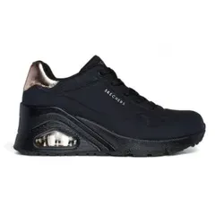 Skechers Uno Wedge Hi Steps Damen Sneaker schwarz 177520 - Modischer Damen Sneaker mit 5 cm Plateaukeil und Skechers Air-Cooled Memory Foam® für ultimativen Komfort und lässigen Stil.
