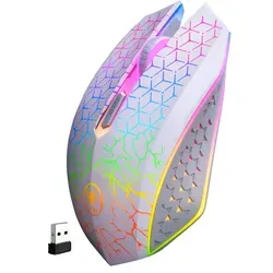 Kabellose RGB Gaming Maus mit USB-C, leisen Klicks und 6 Tasten Weiß - Weiß