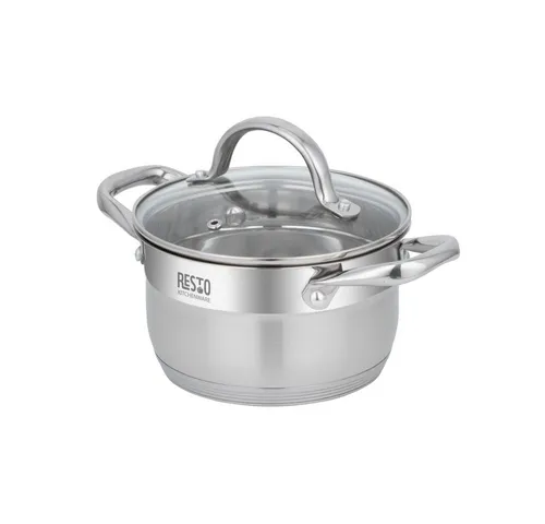 RESTO Edelstahl Kochtopf 18/10 - 1,6 l Suppentopf mit Glasdeckel - Kochtopf für alle Herdarten, hitzebeständiger Glasdeckel und innovative Wärmeisolierung für energiesparendes Kochen.
