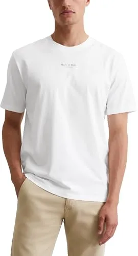 Marc O'Polo Herren T-Shirt B21201251382, Weiß, XXL - T-Shirts für Herren aus 100% Bio-Baumwolle, mit geripptem Rundhalsausschnitt und bequemer Passform – ideal für lässige oder elegante Outfits.