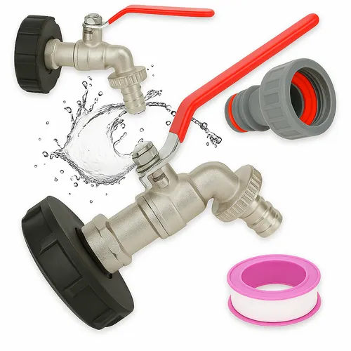 KRUMAD IBC Auslaufhahn Kugelauslaufhahn 1/2 Zoll Eingang 3/4 Zoll Ausgang