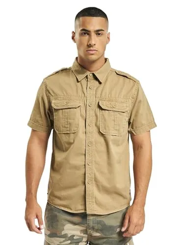 Brandit Vintage Shirt Short Sleeve in Camel, Größe: 5XL - Herrenhemden mit zwei aufgesetzten Brusttaschen, Schulterklappen und hochwertiger Verarbeitung für einen lässigen Vintage-Look.