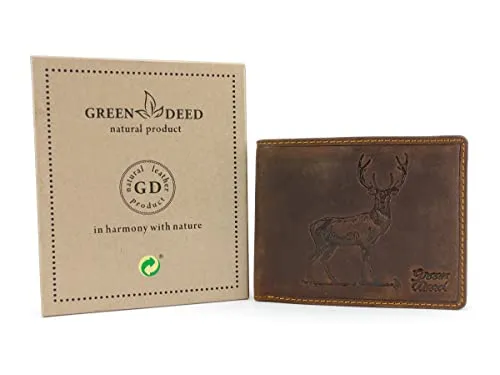 GREEN DEED Echtleder Herren Geldbörse – Vintage Braun mit Hirschmotiv - Herren-Geldbörse aus handgenähtem Naturleder, einzigartig mit geprägtem Hirschmotiv. Kompakt und funktionell mit Fächern für Scheine, Karten und Münzen – ideal für stilbewusste Jäger.