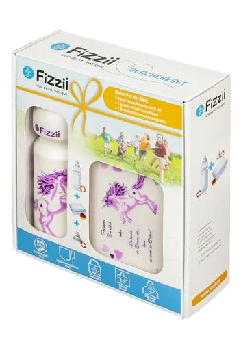 Fizzii Geschenkset Pausenset Einhorn (Trinkflasche 600ml + Lunchbox + Ersatztrinkverschluss, im hochwertigen Geschenkkarton)