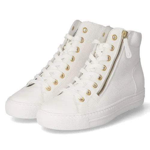 Paul Green Glattleder Sneaker in Weiß, Größe 36 EU - Sneaker aus hochwertigem Glattleder, ideal für Freizeitaktivitäten. Mit bequemem Blockabsatz und modischem Design in Weiß-Gold für einen eleganten Look.