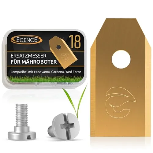 ECENCE Ersatzmesser für Mähroboter 18 Stück - inkl. Schrauben - hochwertige Ersatzklingen für Rasenroboter kompatibel mit Husqvarna Automower, Gardena, McCulloch ROB, Flymo, Yardforce