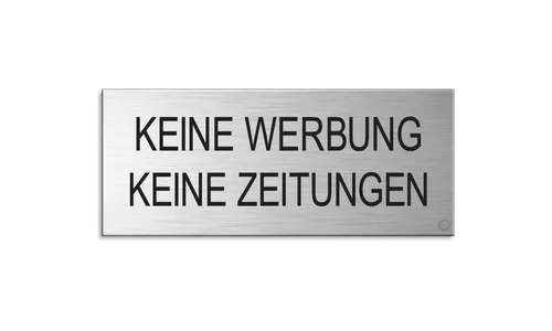 Briefkasten-Schild Keine Werbung - Keine Zeitungen 60x25 mm Alu Edelstahllook